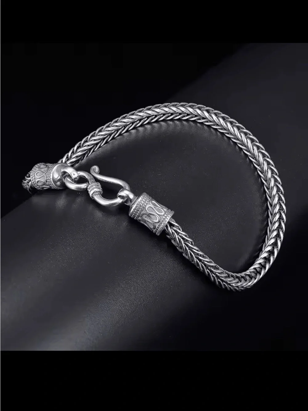 Sterling-Style Silver Men's Braided Chain Bracelet